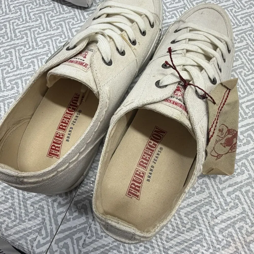 True Religion Vintage Canvas Low Top Sneakers White Men’s Size 11 TR118113 READ!